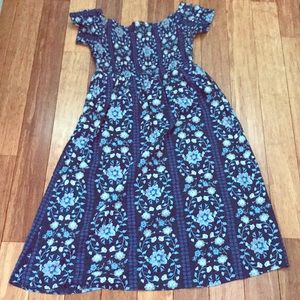 Long Dark Blue Flower Dress